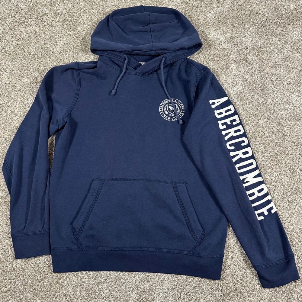 Abercrombie & Fitch Pullover Hoodie Sweatshirt Logo Navy Blue Women's Medium
